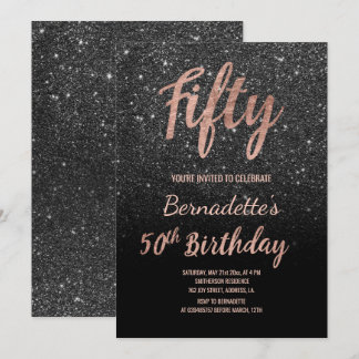 Imitate Black Glitzer Drehbuch Rose Gold 50. Gebur Einladung