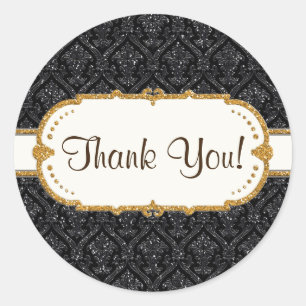 Imitate Black Gold Glitzer Damask Hochzeitsgeschic Runder Aufkleber
