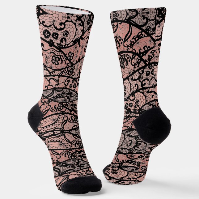 Imitate Black Lace Fishnet Blume Socks Socken (Gewinkelt)