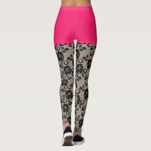 Imitate Black Lace Fishnet Funny Leggings Pink Kur