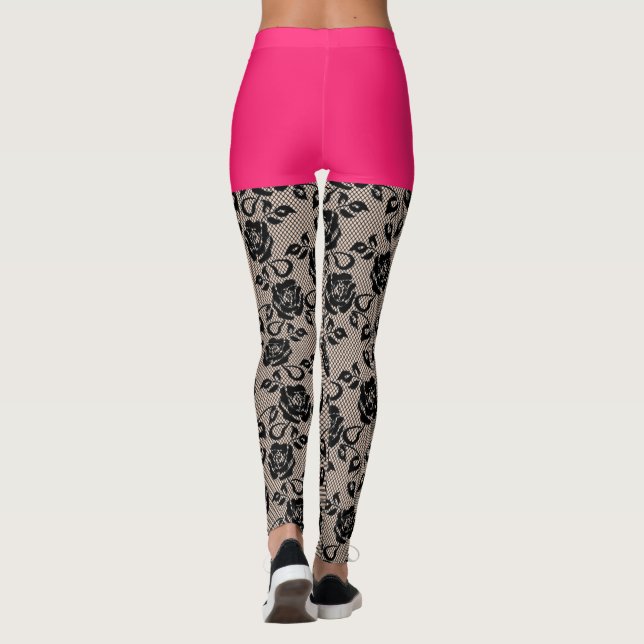 Imitate Black Lace Fishnet Funny Leggings Pink Kur (Rückseite)