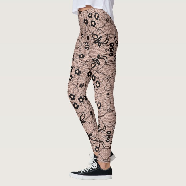 Imitate Black Lace Fishnet Leggings mit Blume (Links)