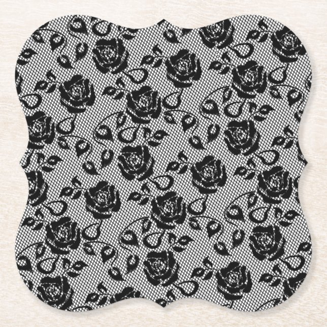 Imitate Black Lace Fishnet Paper Untersetzer mit R (Vorderseite)