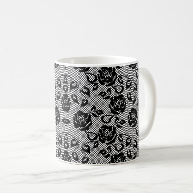 Imitate Black Lace Rose Fishnet Coffee Tasse (VorderseiteRechts)
