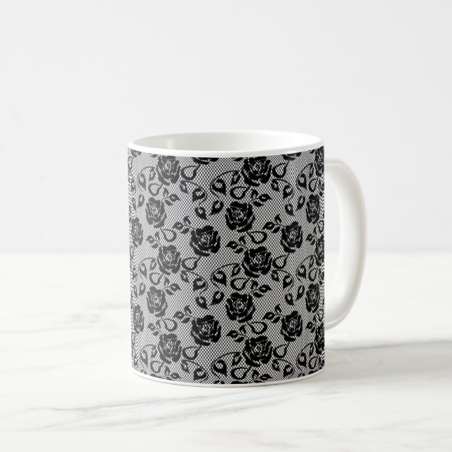 Imitate Black Lace Rose Fishnet Coffee Tasse (VorderseiteRechts)