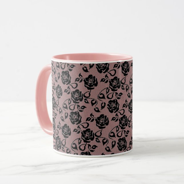 Imitate Black Lace Rose Fishnet Coffee Tasse Gesch (Vorderseite Links)