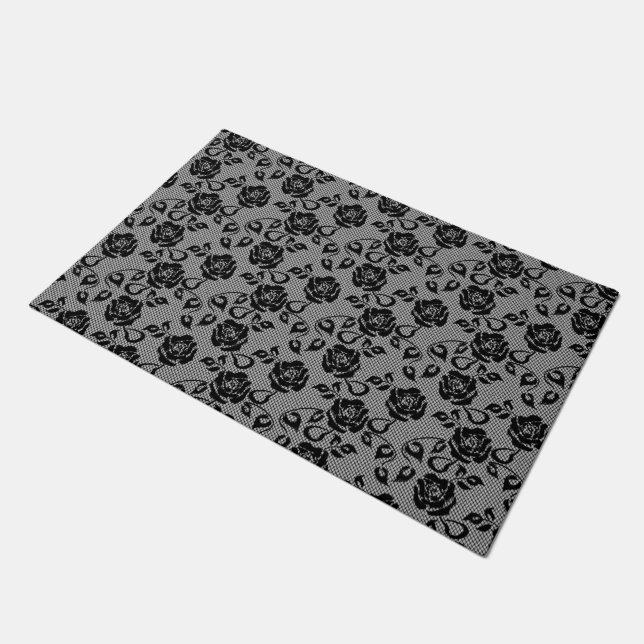 Imitate Black Lace Rose Fishnet Doormat Fußmatte (Schrägansicht)