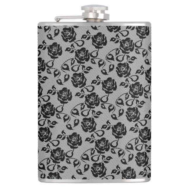 Imitate Black Lace Rose Fishnet Flask Geschenk Flachmann (Vorderseite)