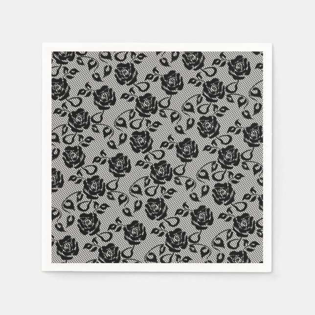 Imitate Black Lace Rose Fishnet Napkins Serviette (Vorderseite)