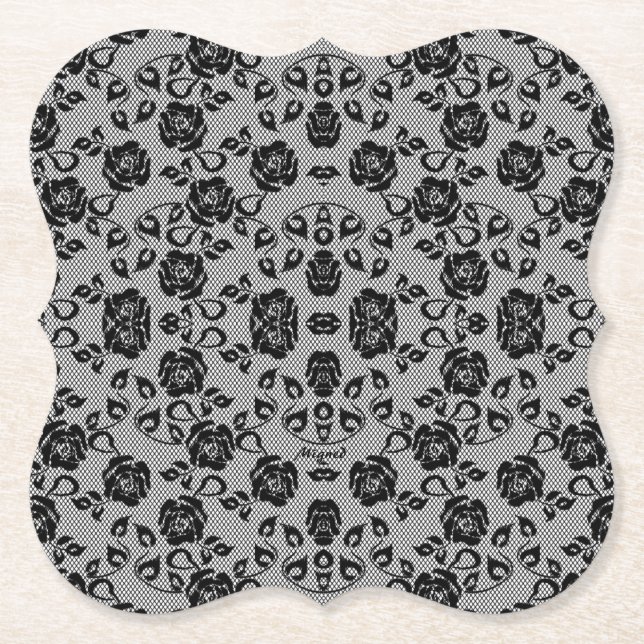 Imitate Black Lace Rose Fishnet Paper Untersetzer (Vorderseite)