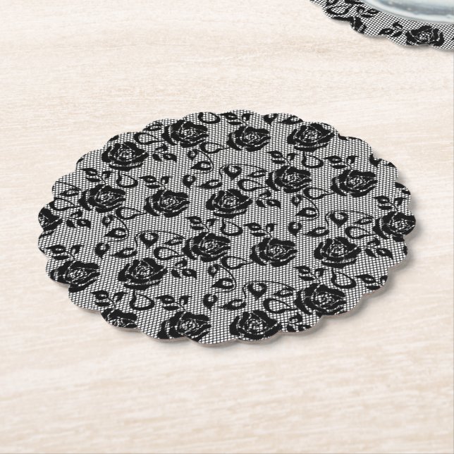 Imitate Black Lace Rose Fishnet Paper Untersetzer (angewinkelt)