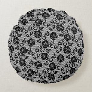 Imitate Black Lace Rose Fishnet Round Pillow Rundes Kissen