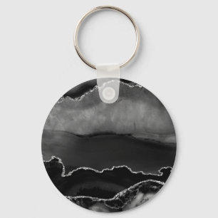 Imitate Black Marbled Agate Elegante Silver Glitze Schlüsselanhänger