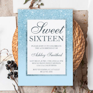 Imitate Blau Glitzer elegant schick Sweet 16 Einladung