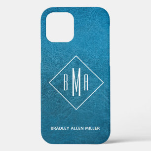 Imitate Blaues Leder Weißes Monogramm Personalisie Case-Mate iPhone Hülle