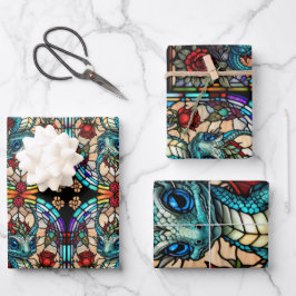 Imitate Bleidrache aus Glas mit Rose Geschenkpapier Set