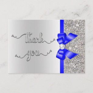 Imitate Blue Bow Silver Sequins Vielen Dank Hochze Dankeskarte