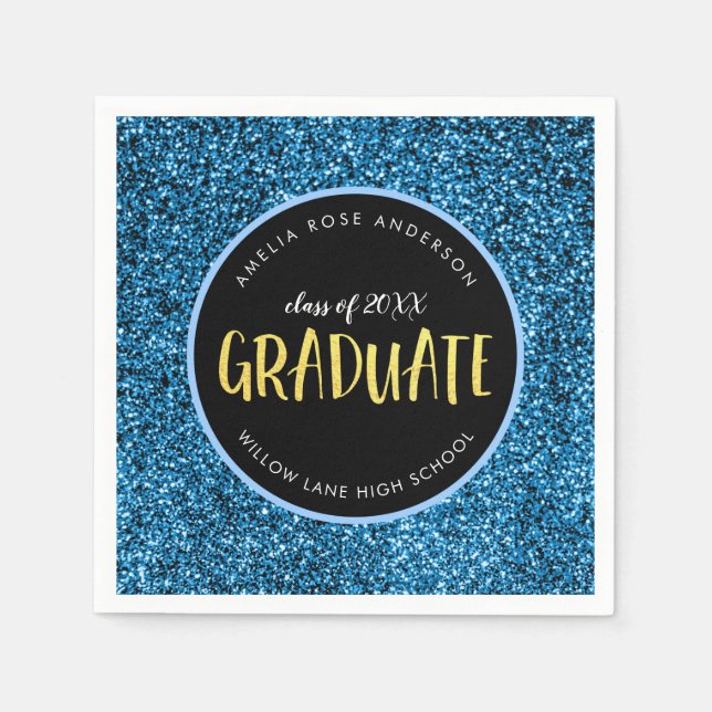 Imitate Blue Glitzer Graduate Abschluss Serviette (Vorderseite)