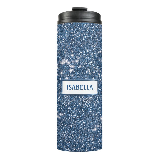 Imitate Blue Glitzer Textur mit Individuelle Name  Thermosbecher (Vorderseite)