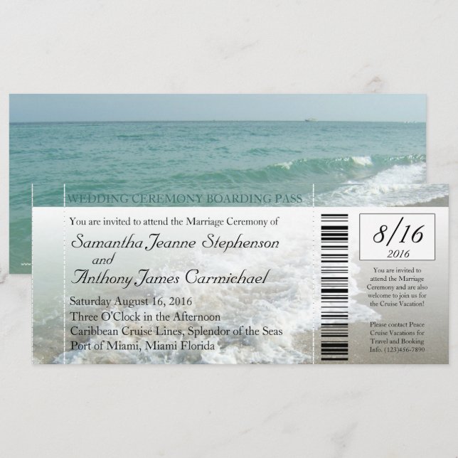 Imitate Boarding Pass Beach Hochzeitsticket Einlad Einladung (Vorne/Hinten)