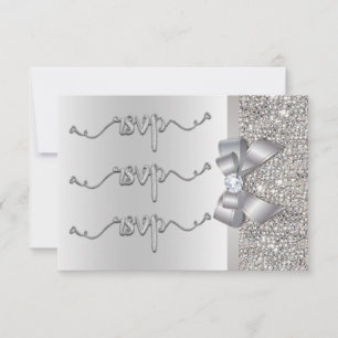 Imitate Bow Silver Sequins UAWG Wedding RSVP Karte