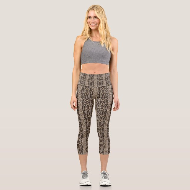 Imitate Brown Beige Snakeskin Edgy Capri Leggings (Vorderseite)