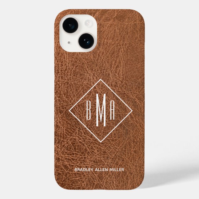 Imitate Brown Leather Monogram Case-Mate iPhone Hülle (Rückseite)