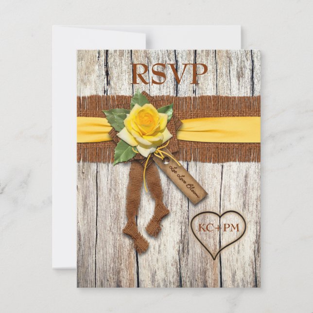 IMITATE Brünlein, Holz, Gelb-Rose-Hochzeitskarte RSVP Karte (Vorderseite)