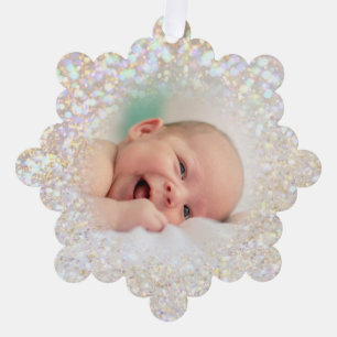 Imitate buk Glitzer Baby Foto Ornament Karte