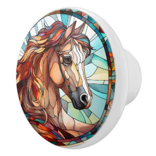 Imitate Buntglas Löwe Keramik Pferd Keramikknauf