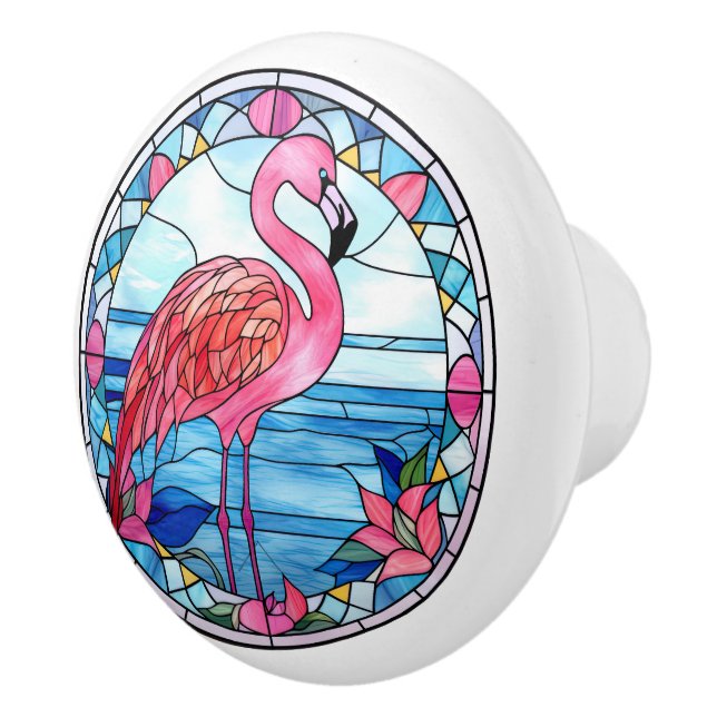 Imitate Buntglas Löwe Keramik Rosa Flamingo Keramikknauf (Rechts)
