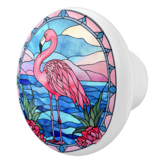 Imitate Buntglas Löwe Keramik Rosa Flamingo Keramikknauf