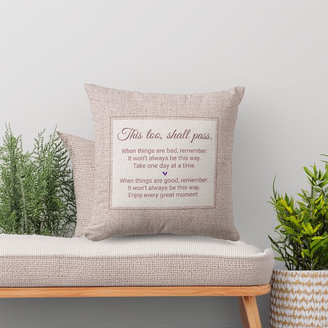 Imitate Burlap auch das wird passieren... Kissen (Faux Burlap This Too Shall Pass... Throw Pillow)
