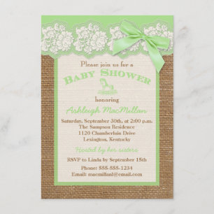 IMITATE Burlap Ivory Lace, Green Baby Dusche einla Einladung