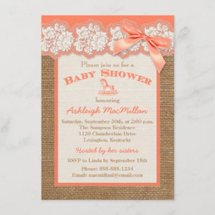IMITATE Burlap Ivory Lace, Orange Baby Showeinladu Einladung