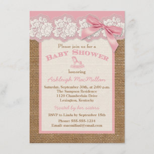 IMITATE Burlap Ivory Lace, Pink Baby Dusche einlad Einladung
