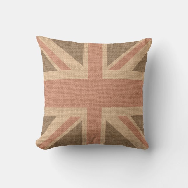 Imitate Burlap Jute Linen Look UK Flag Kissen (Vorderseite)
