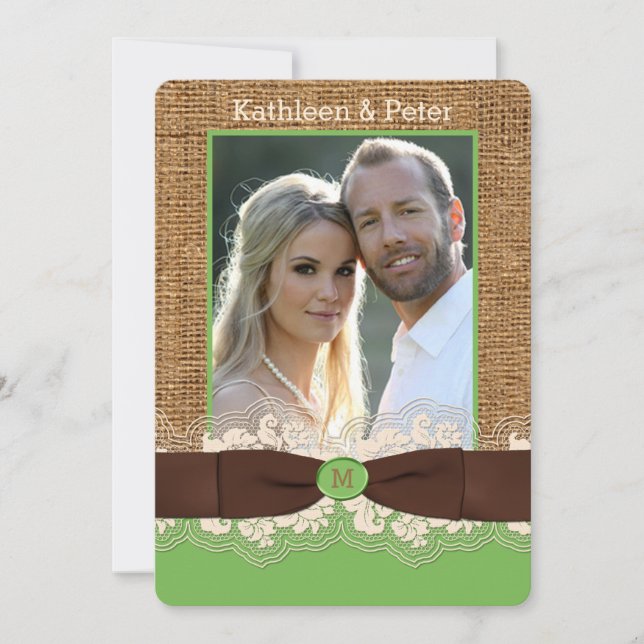 IMITATE Burlap Lace Bow FOTO Hochzeit Einladung, B Einladung (Vorderseite)