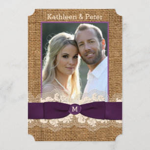 IMITATE Burlap Lace Bow FOTO Hochzeit Einladung, L Einladung