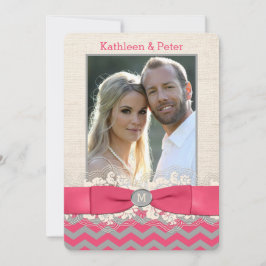 IMITATE Burlap, Lace FOTO Hochzeit Einladung, Zick Einladung