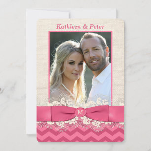 IMITATE Burlap, Lace FOTO Hochzeit Einladung, Zick Einladung