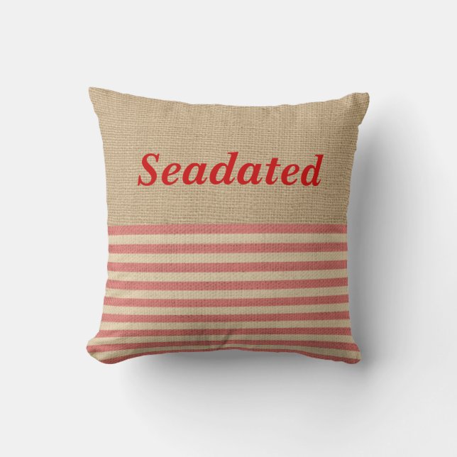 Imitate Burlap Nautic Pillow Red Streifen Monogram Kissen (Vorderseite)