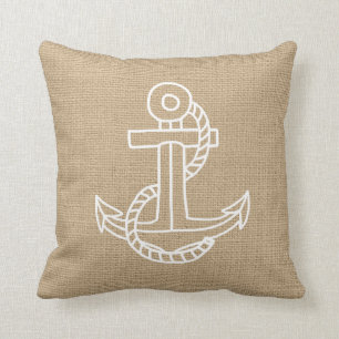 Imitate Burlap Nautical Throw Kissen mit Anchor