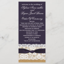 IMITATE Burlap, rustikale Hochzeitsprogramme Teelä