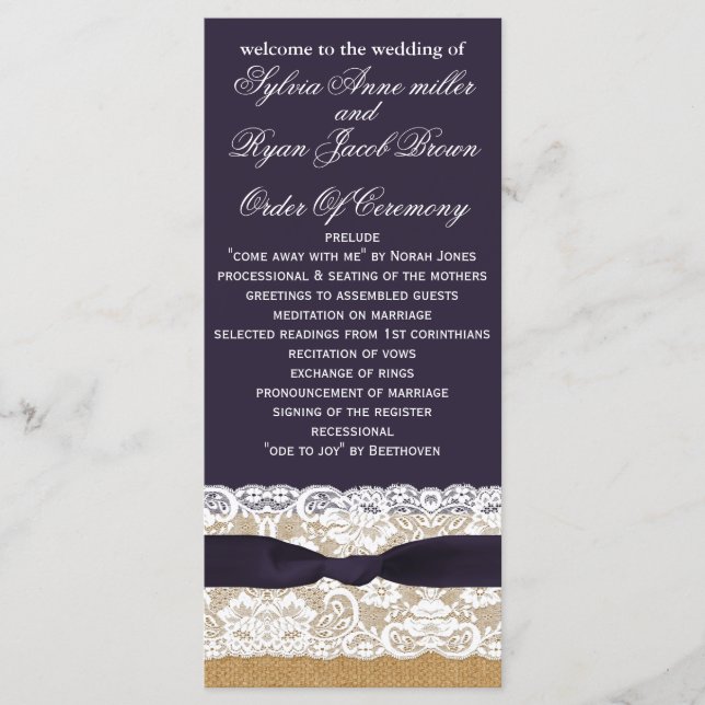 IMITATE Burlap, rustikale Hochzeitsprogramme Teelä Programm (Vorderseite)