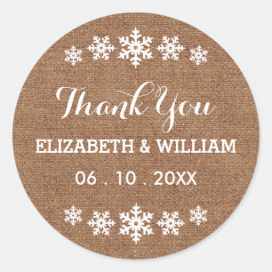 Imitate Burlap Wedding Snowflake Sweet Vielen Dank Runder Aufkleber
