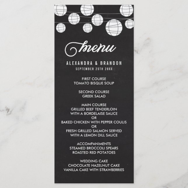 Imitate Chalkboard hängende Lanterns Rustikales Me Menükarte (Vorderseite)