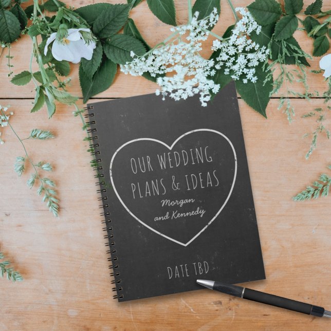 Imitate Chalkboard Hochzeitspläne und IdeenNoteboo Notizblock (Wedding Plans and Ideas Notebook with space for your name and wedding date)