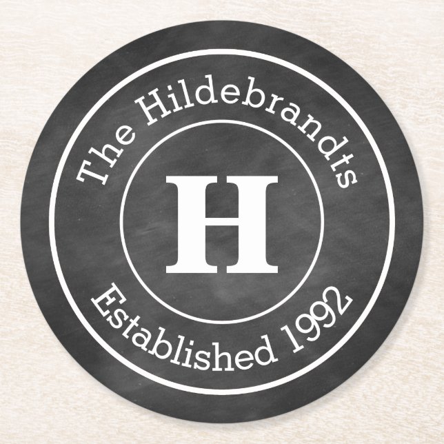 Imitate Chalkboard Monogramm Personalisiert Runder Pappuntersetzer (Vorderseite)