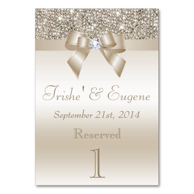 Imitate Champagnersequenzen und Bows Tischnummer (Vorderseite)